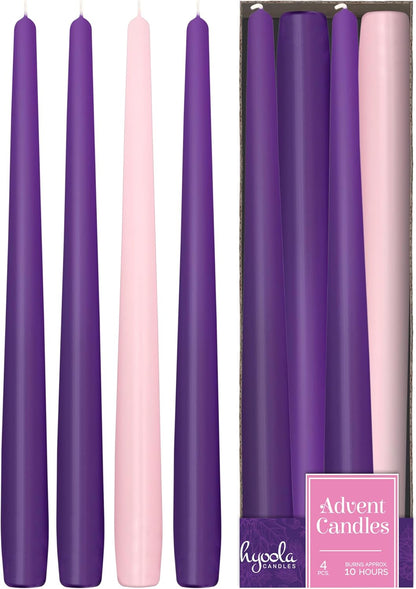 Hyoola Tall Taper Candles - 10 Inch Metallic Gold Unscented Dripless Taper Candles - 8 Hour Burn Time - 4 Pack