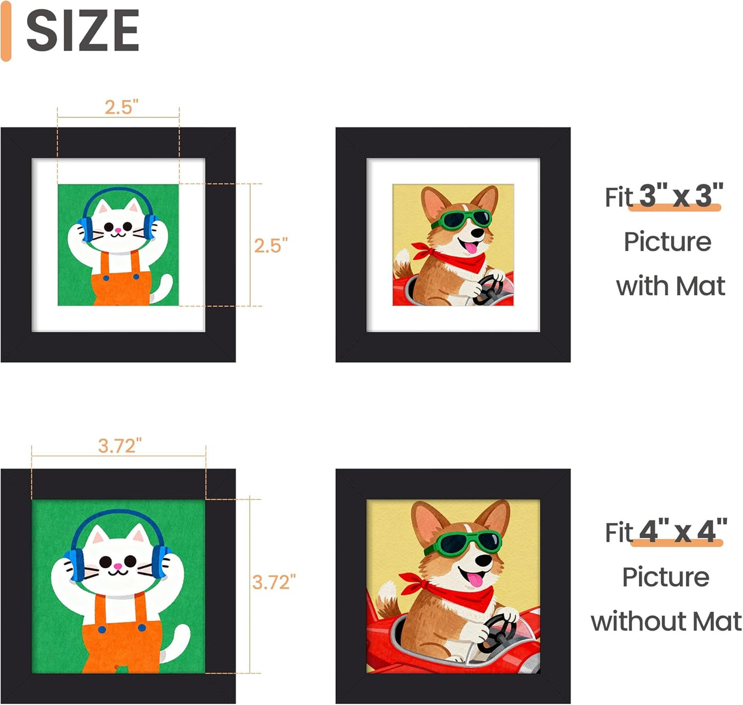 upsimples 8x10 Picture Frame, Display Pictures 5x7 with Mat or 8x10 Without Mat, Wall Hanging Photo Frame, Black, 1 Pack - Colors A