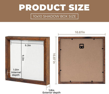 Muzilife 8x8 Shadow Box Picture Frame with Linen Board - Deep Wood & Glass Display Case Ready to Hang Memory Box Baby Sports Memorabilia, Pins, Awards, Medals, Wedding, Tickets and Photos (Black)