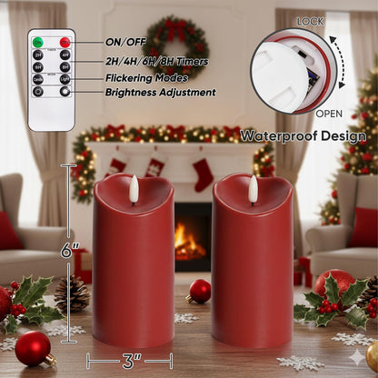 Homemory 6"x3" Outdoor Waterproof Flameless Candles, LED Candles, Battery Operated Candles with Remote and Timers, Electric Fake Plastic Pillar Candles, Ivory White, Set of 2