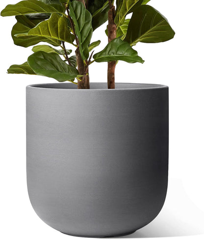 LE TAUCI 12 Inch Pots for Plants, Ceramic Large Planters for Indoor Plants, Indoor Plant Pots for Home Garden Patio Office, Planter Pots with Drainage Hole and Rubber Plug, Neutral Gray