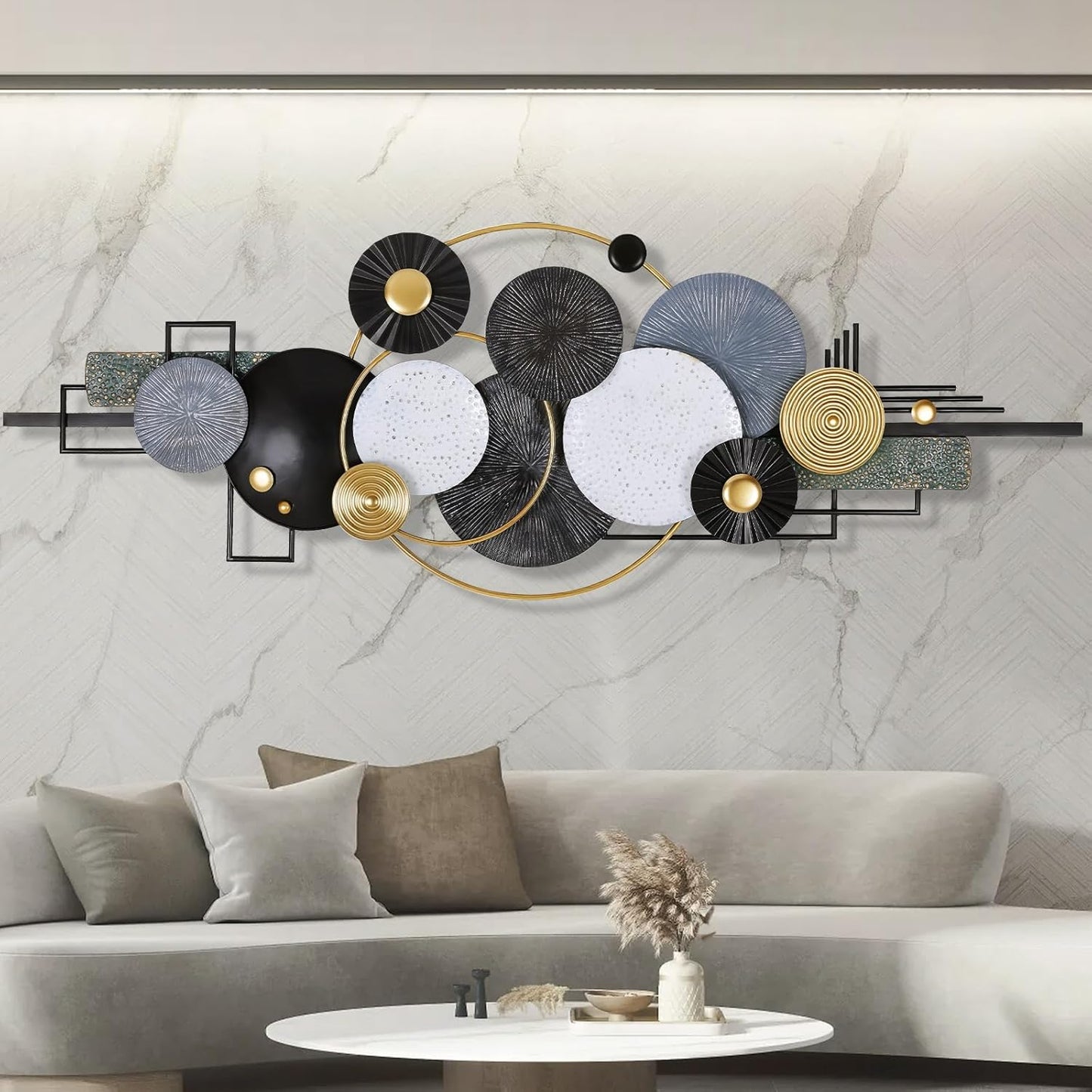 Lucky Monet Large Wall Decor for Living Room, Modern Metal Wall Art, 3D Textured Geometric Wall Sculpture 59"x24" Wall Hanging Decoration for Dinning Room Bedroom Entryway
