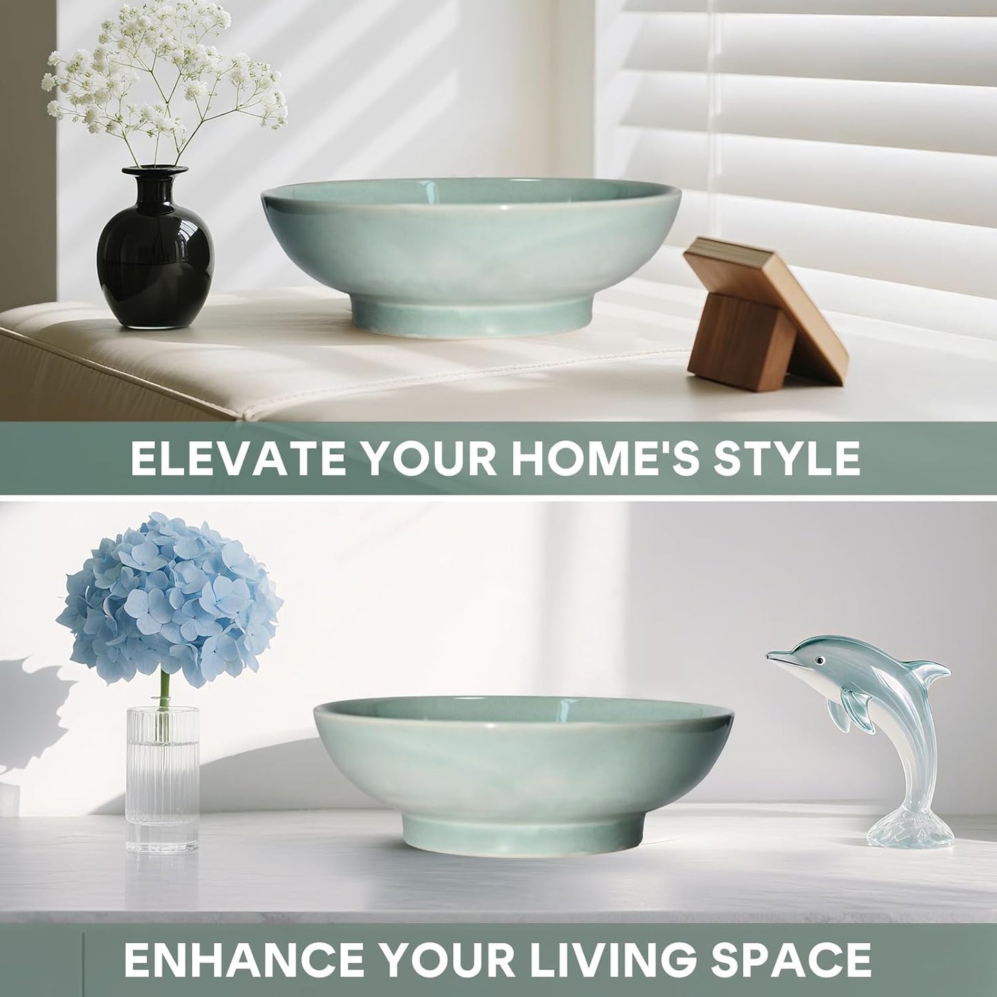 10" Decorative Bowl,Ceramic Fruit Bowl for Kitchen Counter,Coffee Table, Dining Room,Table Centerpiece Bowel,Entryway Key Holder & Jewelry Organizer (Ocean Blue)