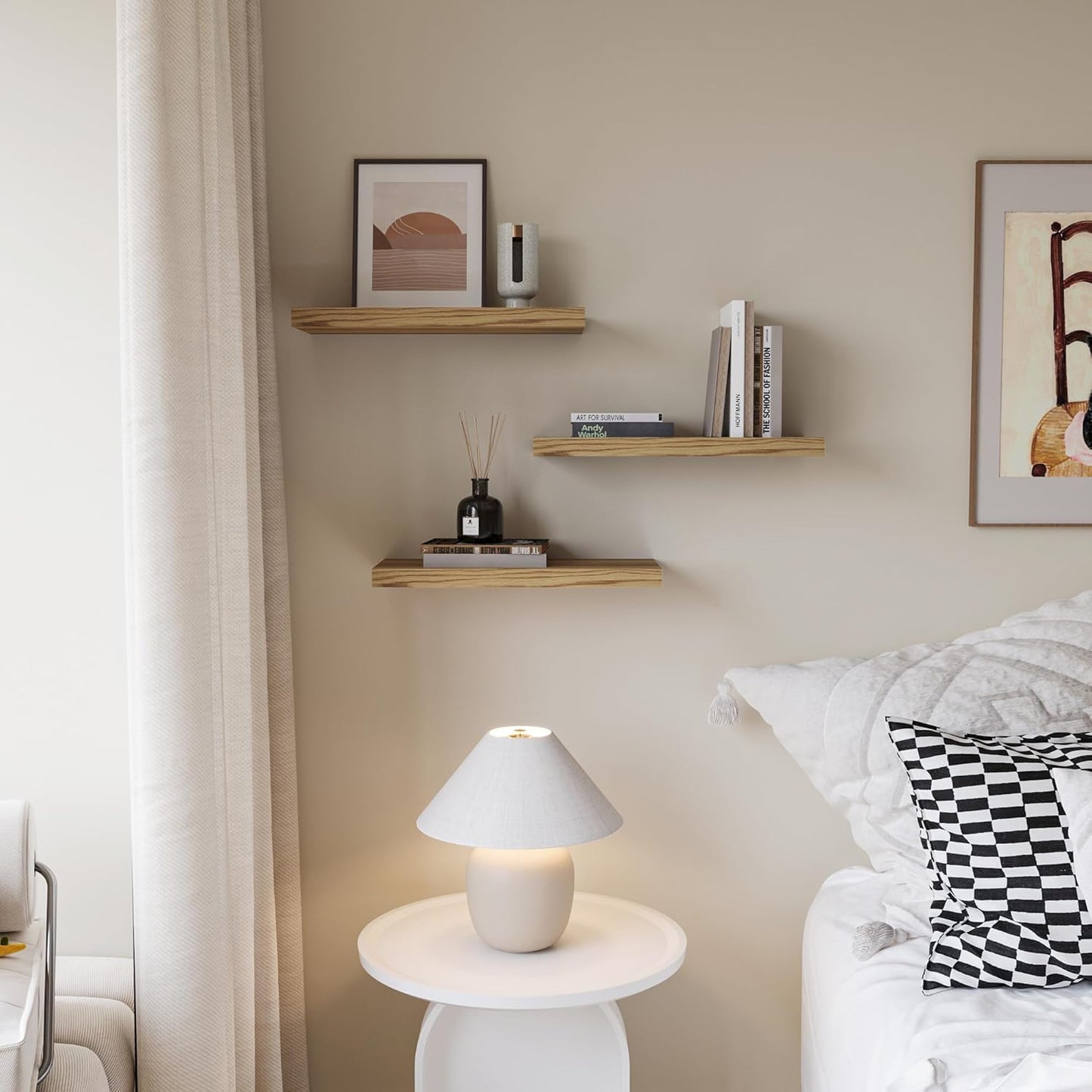 Upassion White Floating Shelves - Set of 3, 16" Wall Mounted Shelves for Home Decor, Living Room, Bedroom, Bathroom, Kitchen