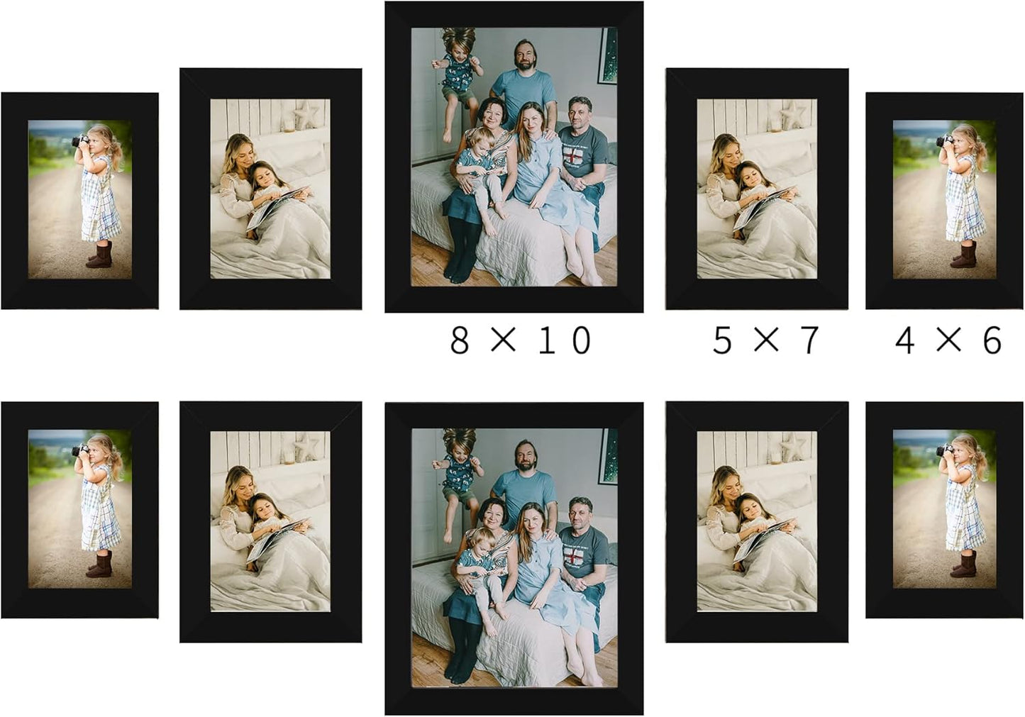LUCKYLIFE Picture Frames Collage Wall Decor 10-Pack, Gallery Wall Frame Set with 8x10 5x7 4x6 Frames in 3 Different Finishes