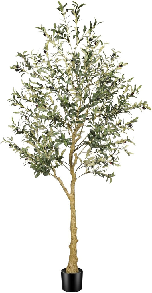 FEELEAD Faux Olive Tree 7ft - Realistic Artificial Olive Tree 7 Feet Indoor (84") - Tall Fake Potted Olive Silk Tree Artificial Indoor with Natural Wood Trunk for Home Office Decor