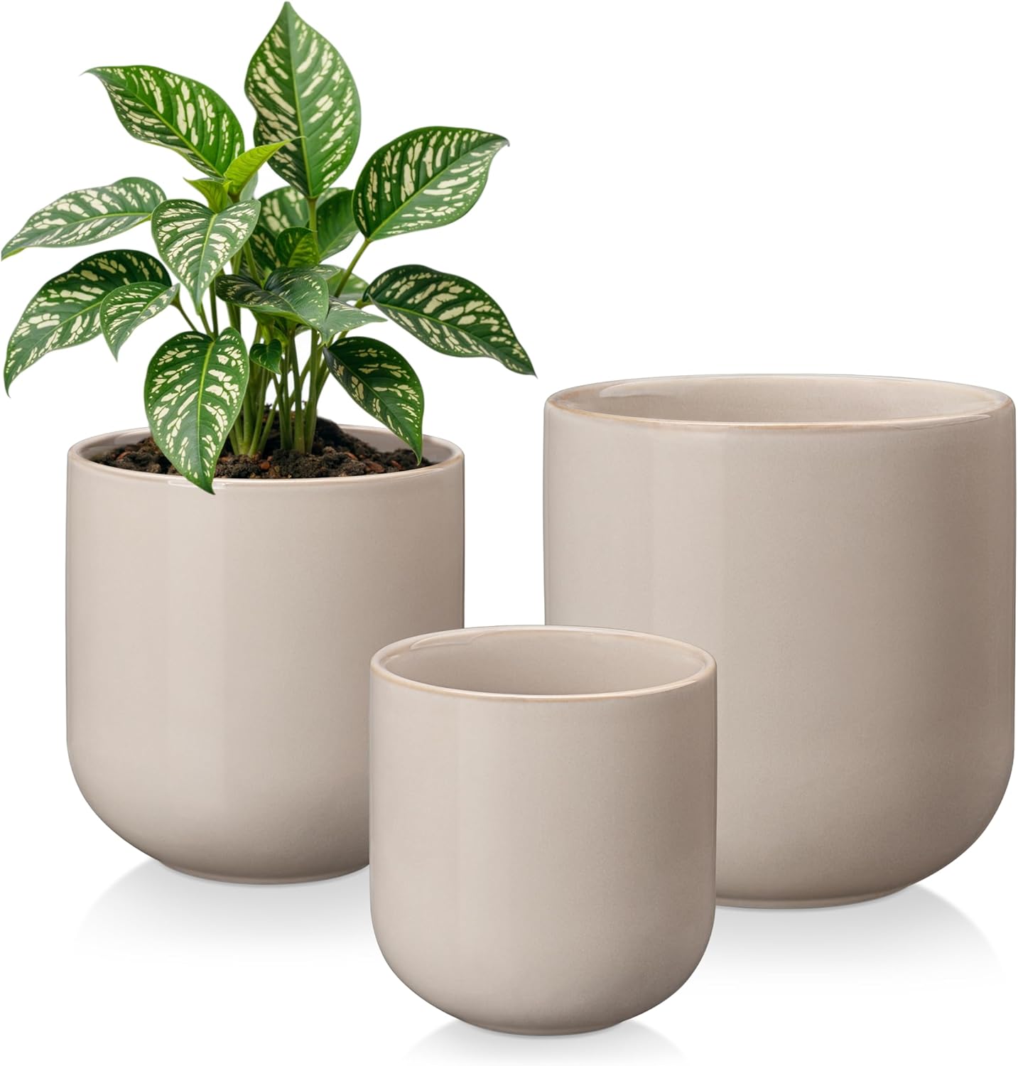 vancasso Ceramic Plant Pots, 4+5+6 inches, Set of 3, Planters with Drainage Hole, Flower Pots Planters Pots for Indoor Plants, Modern Indoor Decorative Garden Pot, Home Decor, White