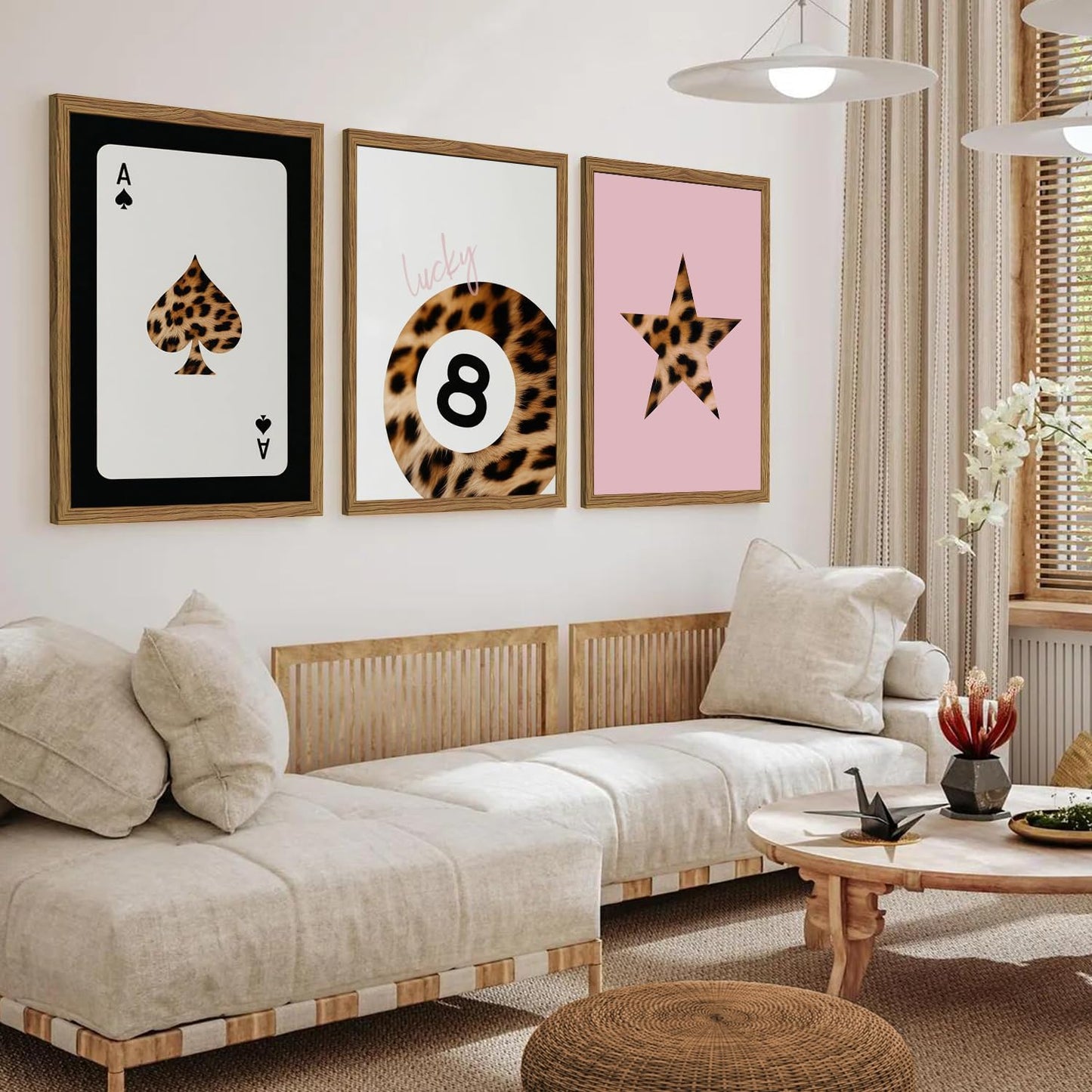 Western Wall Art Set of 3, Southwestern Cowboy Playing Card Wall Decor, Longhorn Bull Skull and How Lucky are We Poster Canvas Painting Prints for Bedroom Living Room 12x16 inch Wood Framed