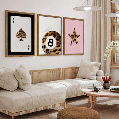 Western Wall Art Set of 3, Southwestern Cowboy Playing Card Wall Decor, Longhorn Bull Skull and How Lucky are We Poster Canvas Painting Prints for Bedroom Living Room 12x16 inch Wood Framed