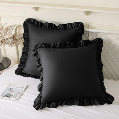 KKJIAF Ruffle Pillow Cases 26x26 Inches, White Square Ruffled Pillow Covers Set of 2, Microfiber Wrinkle Resistant Pillow Shams with Envelope Closure for Sofa Bed Living Room