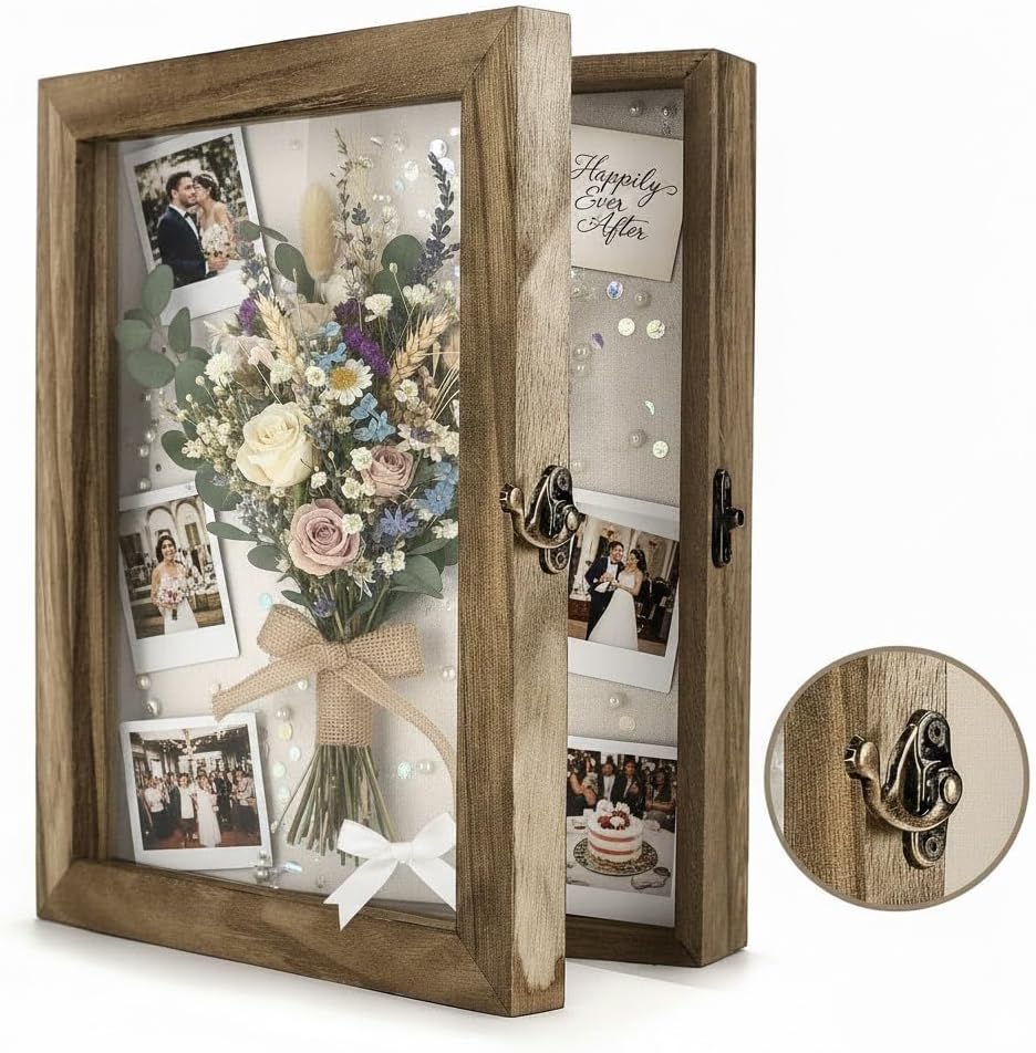 TJ.MOREE Shadow Box Frame 8 x 10 Shadowbox Display Case Picture Frame with Linen Back Memorabilia Bouquet Medals Military Photos Memory Box
