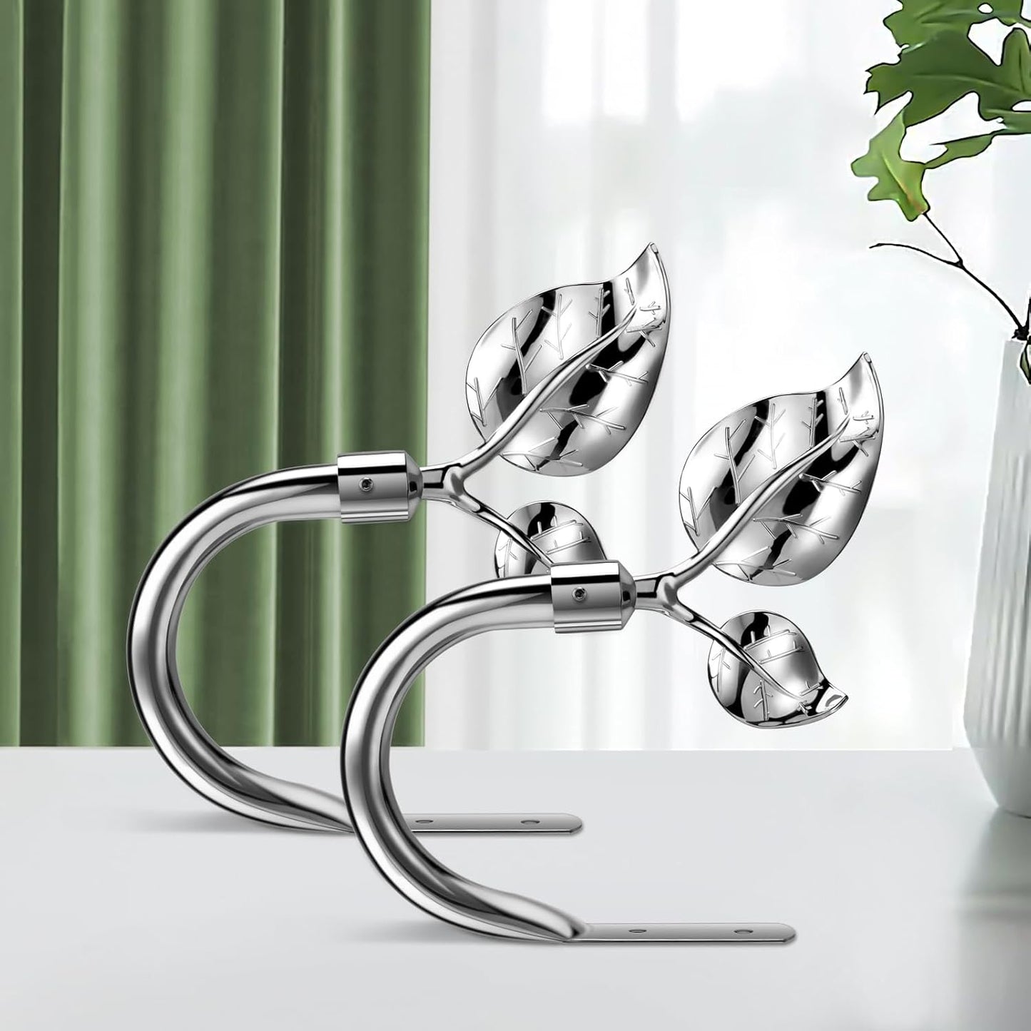 HIKMLK Leaf Shaped Curtain Tieback Holdbacks 2pcs, Handmade Metal Curtain Side Holders for Wall, Curtain Hook Pull Backs for Drapes Window Decoration