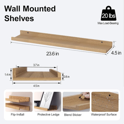 White Floating Shelves for Wall Decor, Wall Mounted Wood Storage Shelf for Bedroom, Living Room, Bathroom, Kitchen, Nursery, Display Picture Ledge Shelf with Lip Set of 2-14 Inches, White