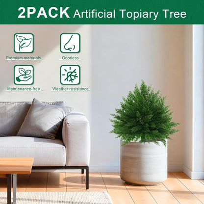 Artificial Lavender Topiary Ball Trees, 2 Set of UV Resistant Fake Evergreen Shrubs Bushes Plants with Ground Spike, Fake Plants for Outdoor Indoor Front Porch Garden