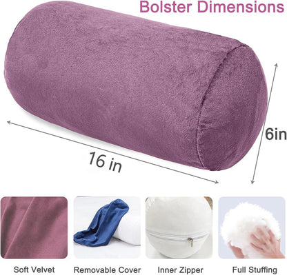 1 MIDDLE ONE Round Cylinder Bolster Pillow with Removable Velvet Cover, Tube Roll Cervical Pillow for Head, Neck, Back and Legs Support, 13" x 6", Grey