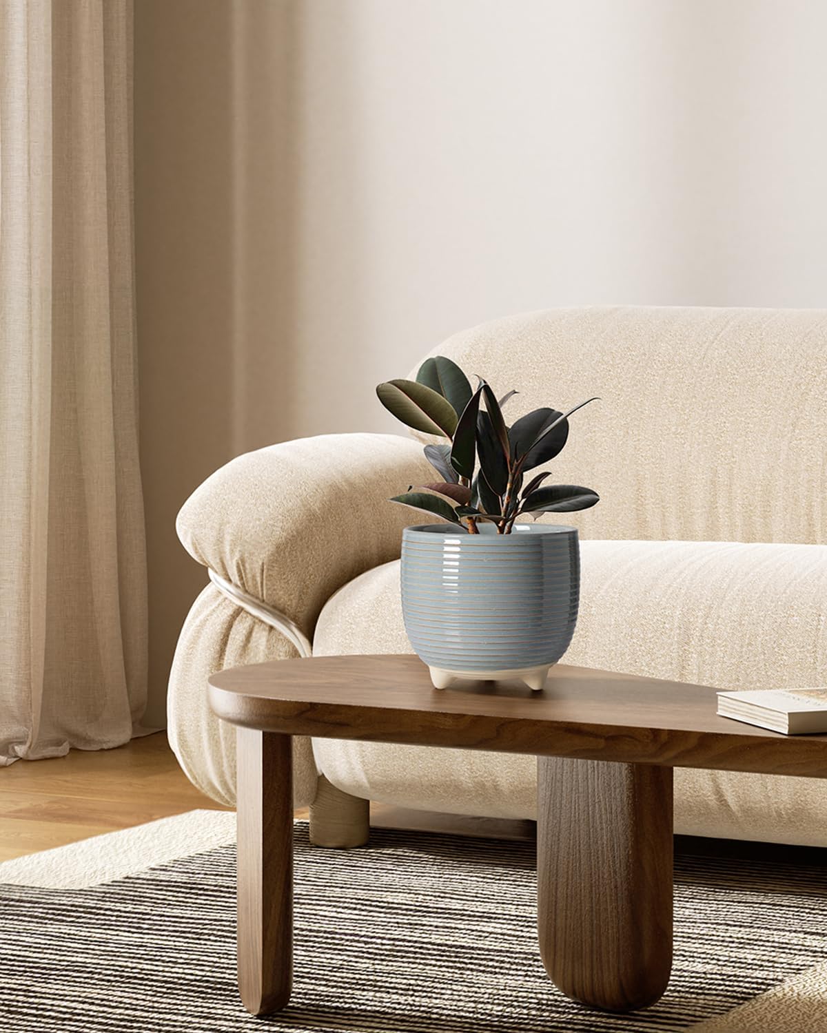LE TAUCI Ceramic Plant Pots, 5.1 + 6.4 Inch Footed Pots for Plants, Modern Flower Pots for Home and Office, Indoor Planters with Drainage, Reactive Glaze White