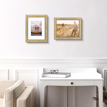 Golden State Art,11x14 Ornate Picture Frame for 8x10 Photo with Mat or 11 x 14 Prints without Mat,Real Glass Wall Display(Color:Green Gold)