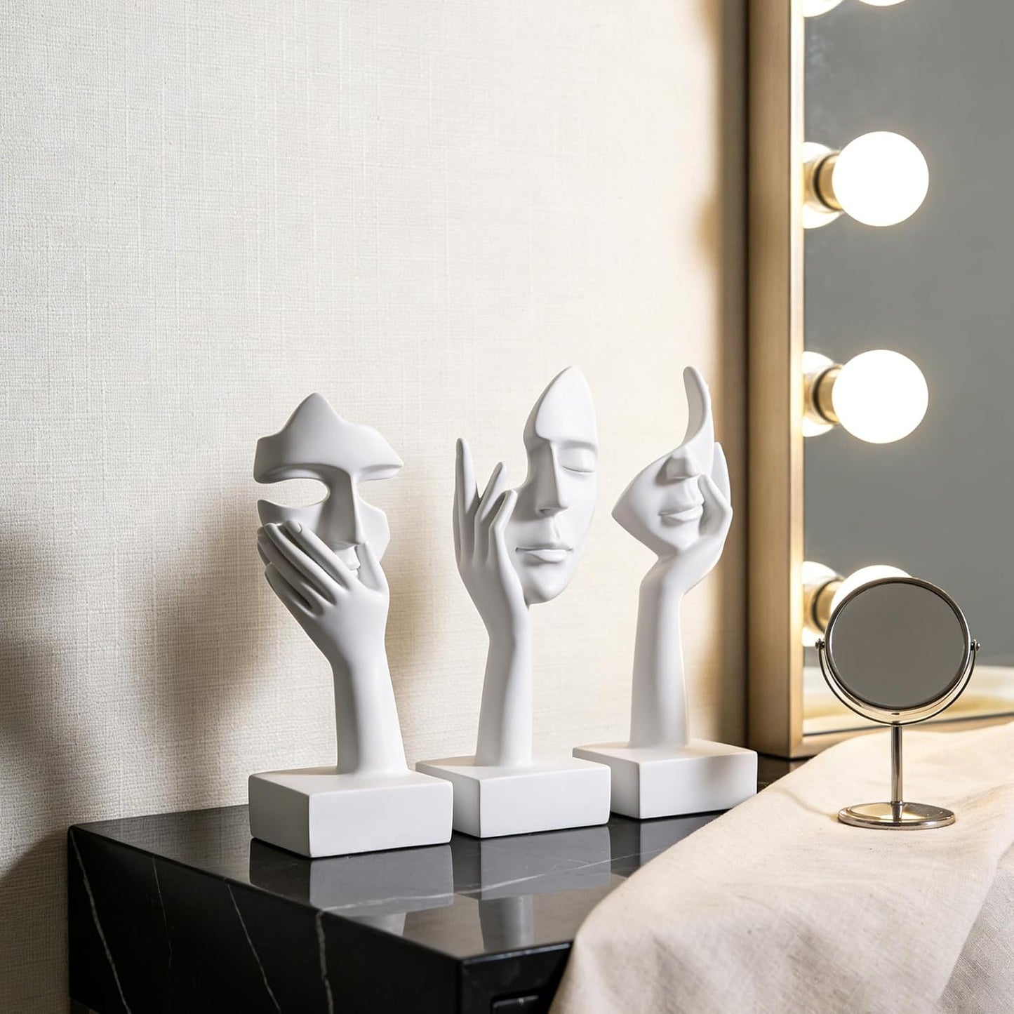 3 Pcs Thinker Small Statue Set - Black Gold Home Decor Abstract Art Figurines for Shelves, Living Room Coffee Table, Office Desktop (3 Pcs Gold, 6")