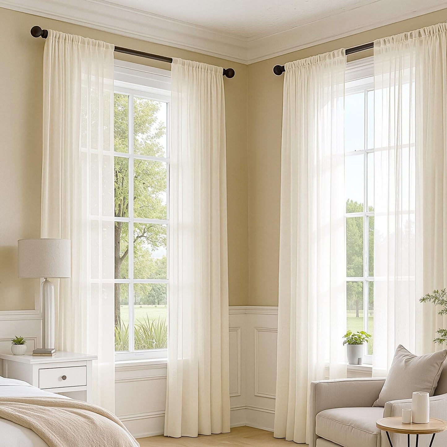 MIULEE White Sheer Curtains 84 Inches Long, 4 Panels Set, Light Filtering Rod Pocket Voile Drapes for Living Room and Bedroom, Airy Soft Fabric Window Treatments, 42 x 84 Inches
