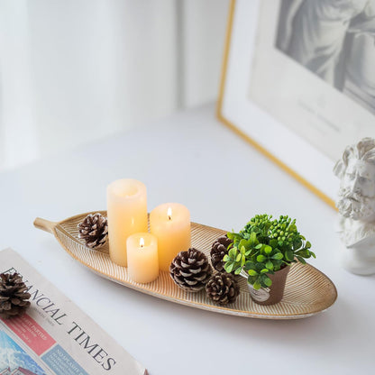 Hanobe Decorative Bowls for Home Decor: Leaf Shaped Wood Key Tray Entryway Decor Leaves Bowl for Fireplace Mantel, Gold
