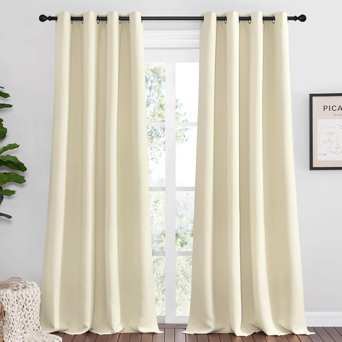 NICETOWN Halloween Pitch Black Solid Thermal Insulated Grommet Blackout Curtains/Drapes for Bedroom Window (2 Panels, 42 inches Wide by 63 inches Long, Black) - Colors C