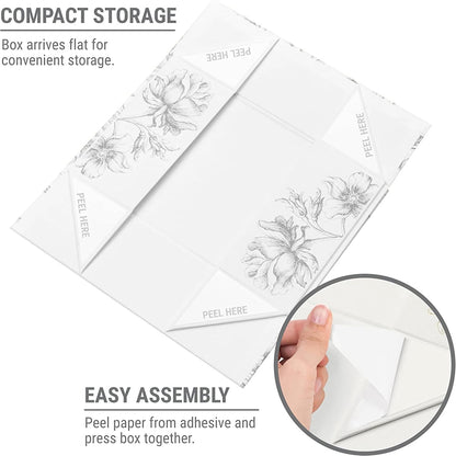 Luxury Keepsake Gift Box | Gold Floral Decorative Boxes with Magnetic Lids for Presents, Wedding Memory Box, and Bridal Gifts. 11.5" x 7.5" x 3.5"