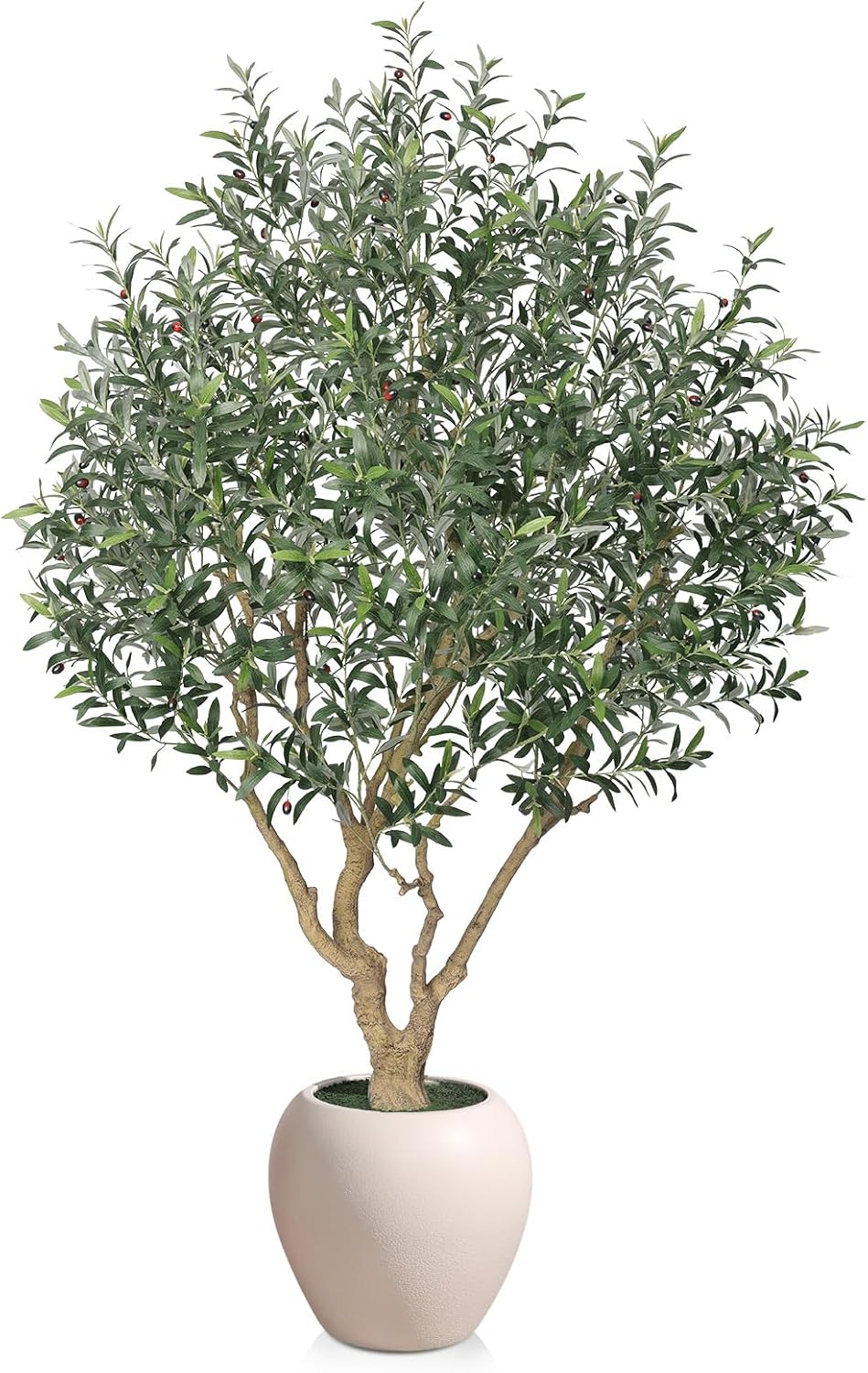 Verinatural Olive Tree Artificial Indoor, 8FT Tall Faux Olive Tree with 18in White Planter, Artificial Plants with Natural Wood Trunk and Lifelike Fruits for Home Office Decor,VN205