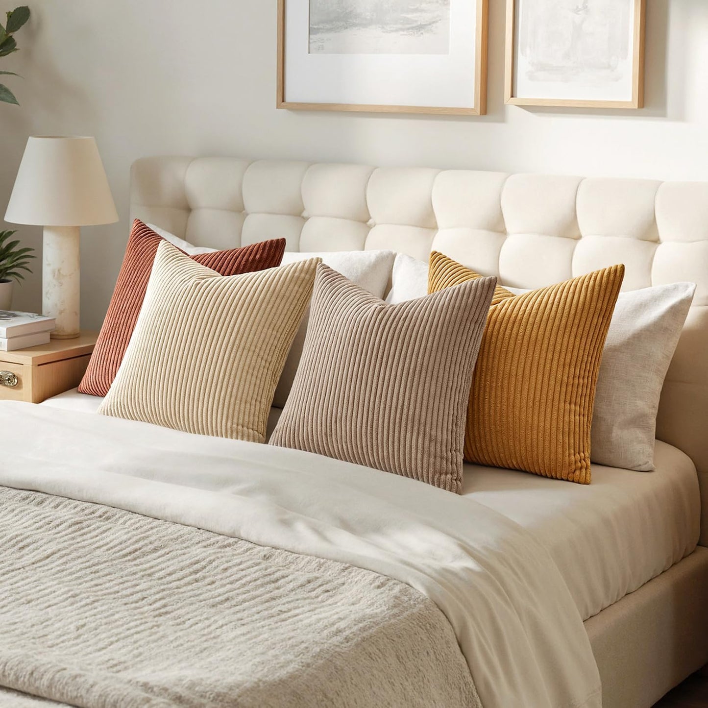 MIULEE Boho Farmhouse Sage Green Throw Pillow Covers 18x18 Inch Set of 4 Mordern Nordic Cushion Covers Soft Corduroy Spring Home Decor for Couch Bed Sofa Living Room Forest Green