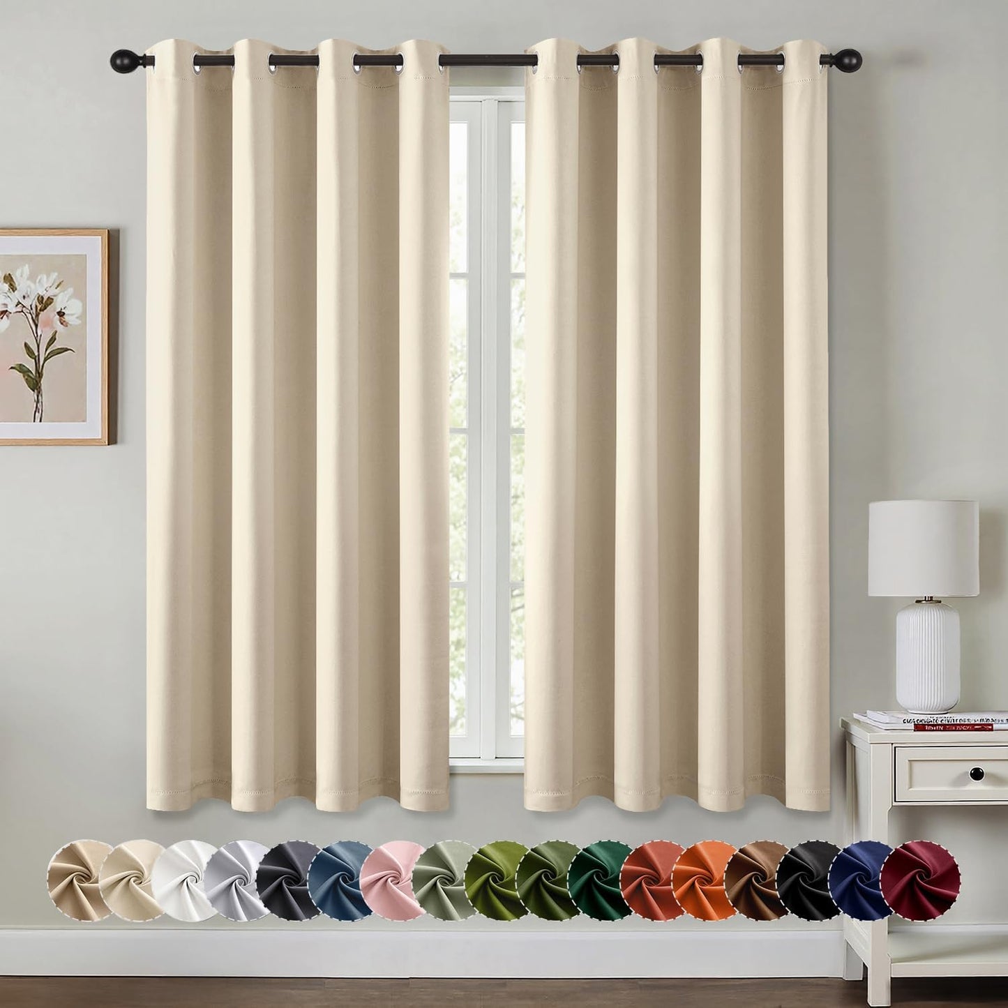 MIULEE Blackout Curtains for Bedroom Living Room 2 Panels, Thermal Insulated Room Darkening Drapes Grommet Noise Reducing Light Blocking Window Treatments 63 Inches Long 40x63 Inch Black - Colors B