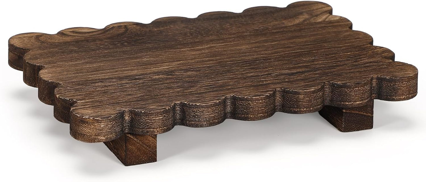 Yookeer Scalloped Wood Riser Tray Soap Rustic Bathroom Decoration Scalloped Stand Soap Tray Wooden Decorative Pedestal Farmhouse Stand Decor for Bathroom Kitchen Bottles Dishes Plant Candles Display