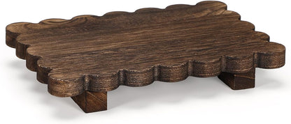 Yookeer Scalloped Wood Riser Tray Soap Rustic Bathroom Decoration Scalloped Stand Soap Tray Wooden Decorative Pedestal Farmhouse Stand Decor for Bathroom Kitchen Bottles Dishes Plant Candles Display