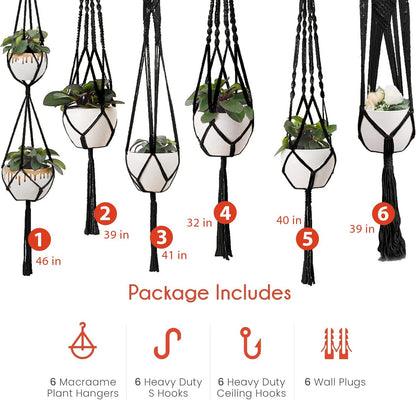 feedee Macrame Plant Hangers Indoor Macrame Hanging Planters for Indoor Plants, 6 Pack Hanging Plant Holders Indoor Hanging, Macromay Plant Hangers for Indoor Plant Hanger, Outdoor Flower Pots Holder