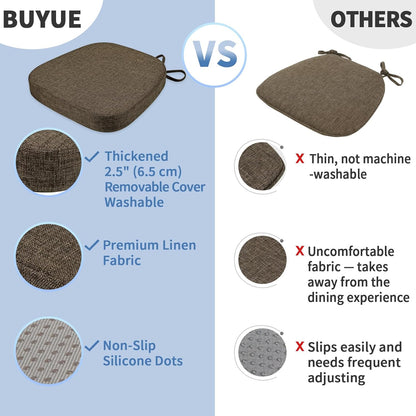 BUYUE Thickened 2.5" Friendly Woven Fabric Dining Chair Cushion, U-Shape High Density Foam Comfortable Chair Pad for Kitchen, Slip Resistant Indoor Seat Cushion (1 Piece, Dark Gray)