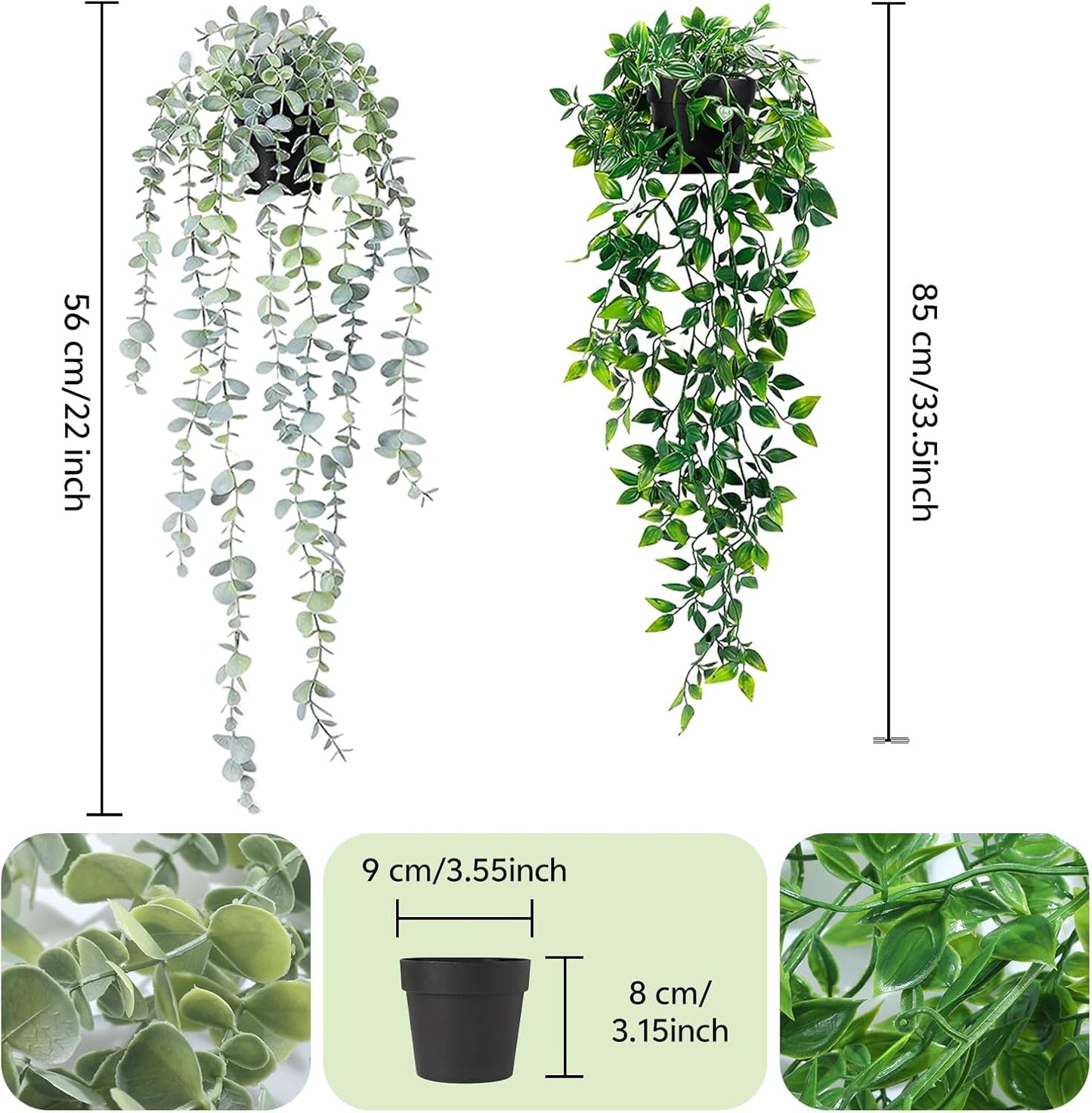 Clearain 1pcs Fake Hanging Plants, Artificial Small Potted Plants, Mini Faux Succulent Plant for Indoor Outdoor Aesthetic Office Living Room Shelf Home Decor (Eucalyptus leaves-1pcs)