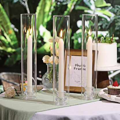 Volens Hurricane Glass Candle Holders - Set of 6 Candlestick Holders for Taper Candles with Windproof Cylinder Covers 14" Tall Clear Glass Chimney Cover for Wedding Table Centerpiece Home Decor