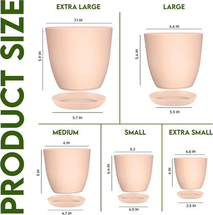 Utopia Home Plant Pots Indoor with Drainage Holes – Set of 5 White Plastic Flower Pots (7/6.6/6/5.3/4.8 Inch) – Modern Planters for Indoor Plants, Room & Office Décor, Great Stocking Stuffers