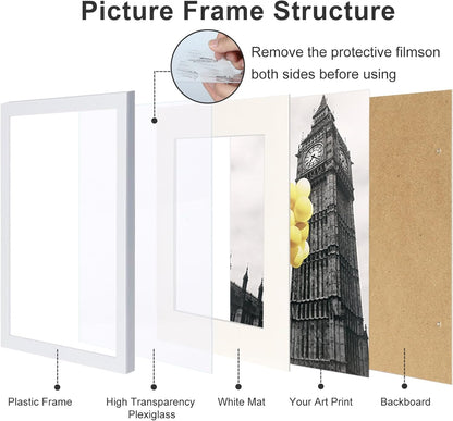 12x12 Picture Frame Set of 9, Display Pictures 8x8 with Mat or 12x12 without Mat, Multi Collage Gallery Square Photo Frames for Wall or Tabletop, Black