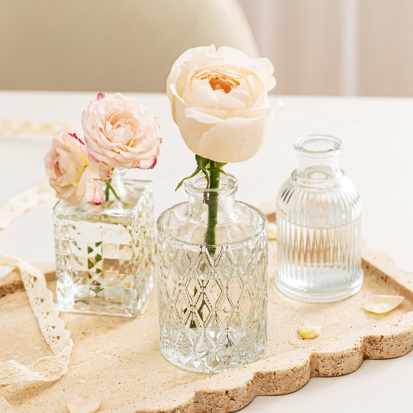 Clear Glass Bud Vase Set of 12 Pcs,Small Bud Vases in Bulk,Glass Crystal Flower Vases Table Centerpieces for Party Event Wedding Decor Baby Shower Decorations (Clear, 12 Pcs)