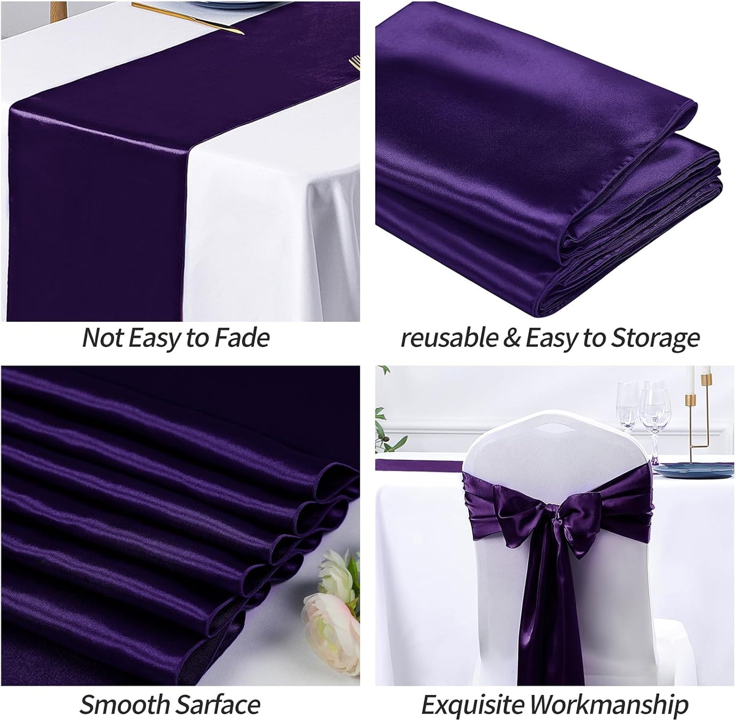 SiinvdaBZX 4 Pcs Royal Blue Satin Table Runner 12 x 108 inches Long, Bright Smooth Satin Wedding Table Runner Decorations for Birthday Parties, Buffet, Banquets, Graduations, Engagements