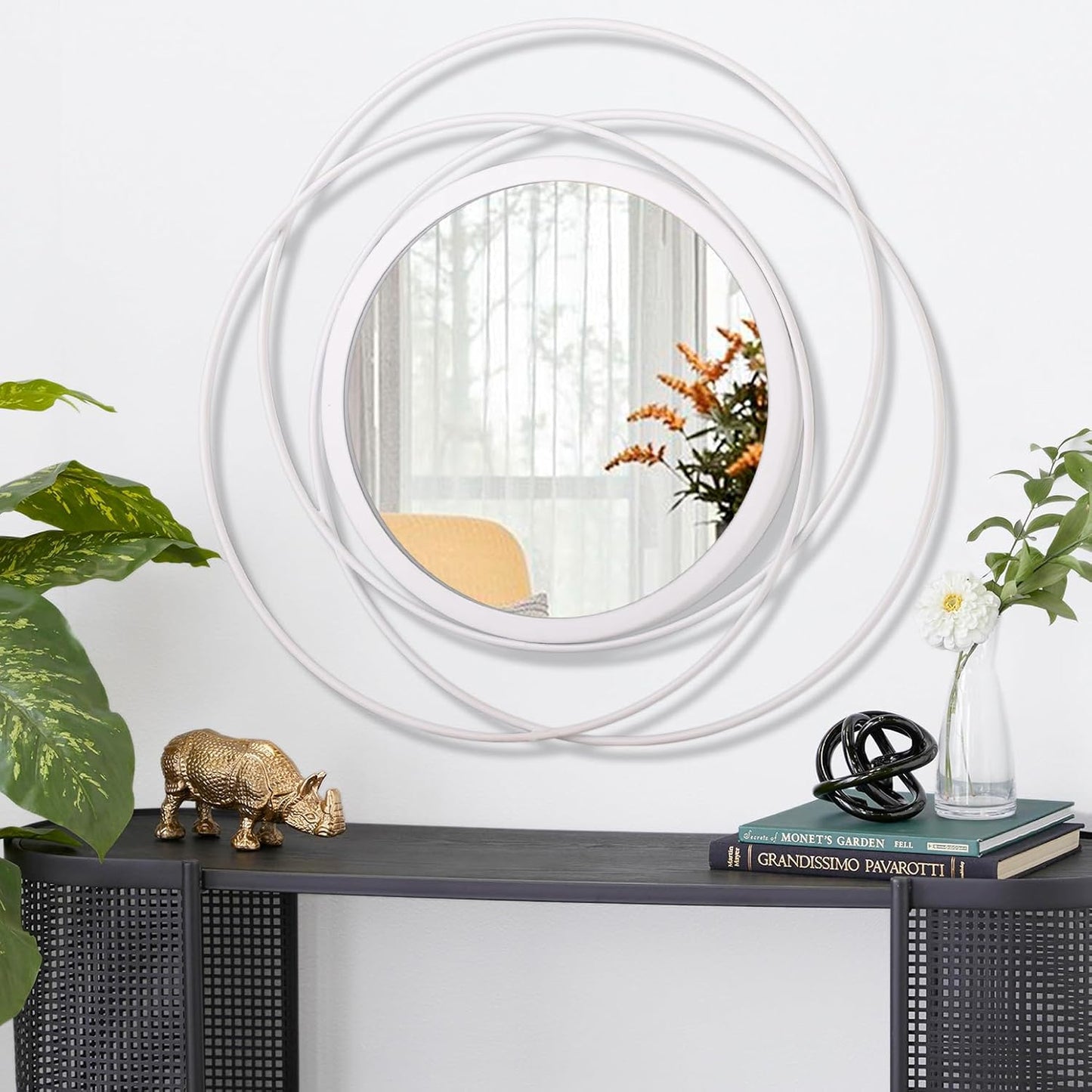 Gold Sunburst Mirrors for Wall Decorative Metal Round Art Mirrors Large Wall Decor Hanging Mirror for Bathroom Bedroom Living Room Vanity Entryway 16"
