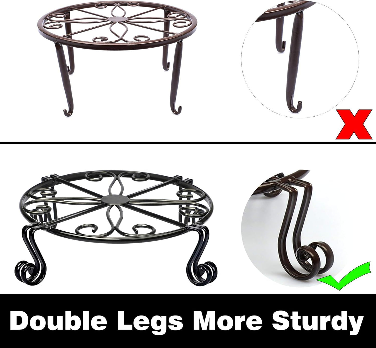 12"x3.1" Black Plant Stand for Flower Pot Heavy Duty Potted Holder Indoor Outdoor Metal Rustproof Iron Garden Container Round Supports Rack for Planter Bronze,Pumpkin Stand Outdoor