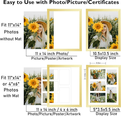 JCJMY 11x14 Picture Frame, 4x6 Collage Picture Frame, Display 5 Pcs 4x6 Photos or 11x14 Picture, Five Opening 4x6 Collage Frame for Wall Hanging, Lightweight 4 x 6 Multi Pictures Frame, Black