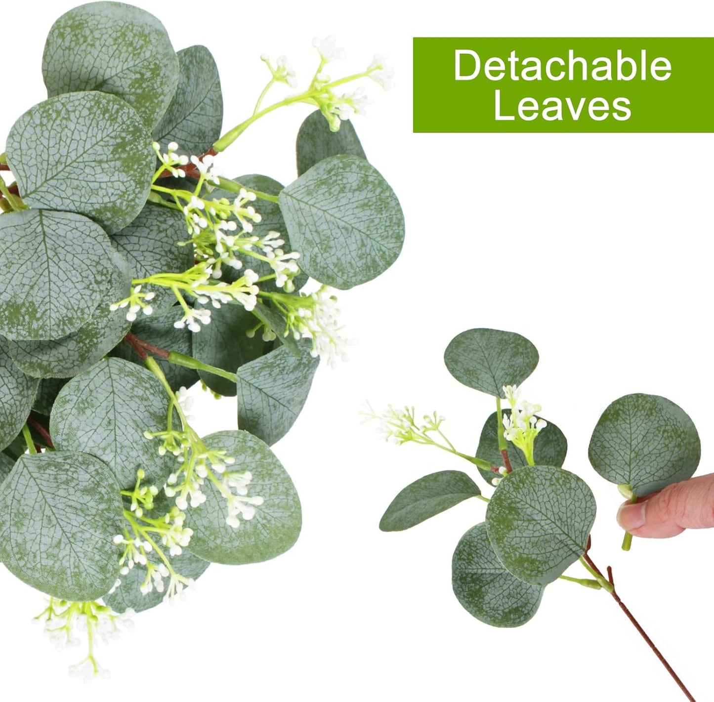 ZeKonan 40 Pcs Artificial Eucalyptus Stem, Fake Silver Dollar Eucalyptus Leaves Stems Bulk Real Touch Faux Leaf Branches for DIY Bouquets Floral Arrangement Wedding Home Decor