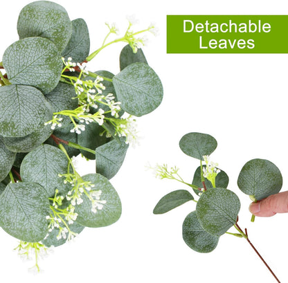 ZeKonan 40 Pcs Artificial Eucalyptus Stem, Fake Silver Dollar Eucalyptus Leaves Stems Bulk Real Touch Faux Leaf Branches for DIY Bouquets Floral Arrangement Wedding Home Decor
