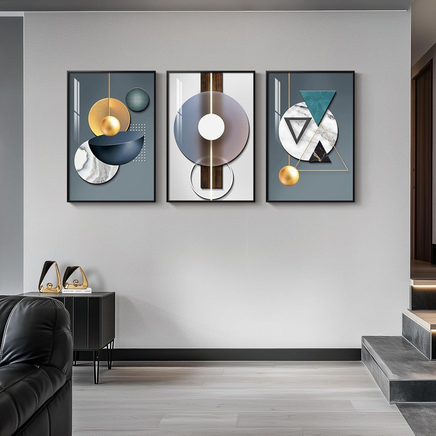 Framed Modern Luxury Gold Wall Art, Set of 3 Piece Contemporary Paintings Artwork for Walls, Golden Prints Pictures with Gold Frame, Wall Decor for Living Room, Hallway, Bedroom, Office 16x24 Inch