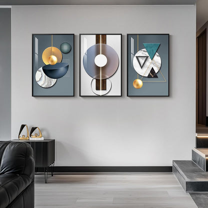 Framed Modern Luxury Gold Wall Art, Set of 3 Piece Contemporary Paintings Artwork for Walls, Golden Prints Pictures with Gold Frame, Wall Decor for Living Room, Hallway, Bedroom, Office 16x24 Inch