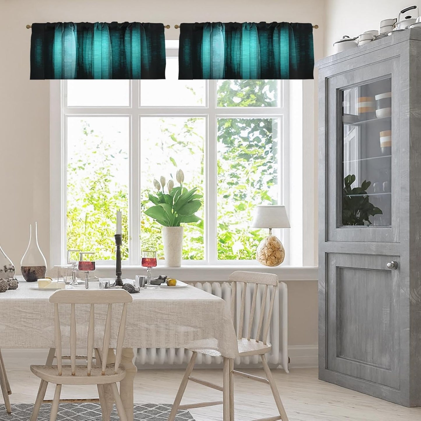 Emvency 2 Pack Dark Grey Valances Window Treatments, Gray Striped Abstract Blackout Drapes Adjustable Curtain for Windows Living Room Kitchen Over Sink, 52x18 Inch Rod Pocket Valances