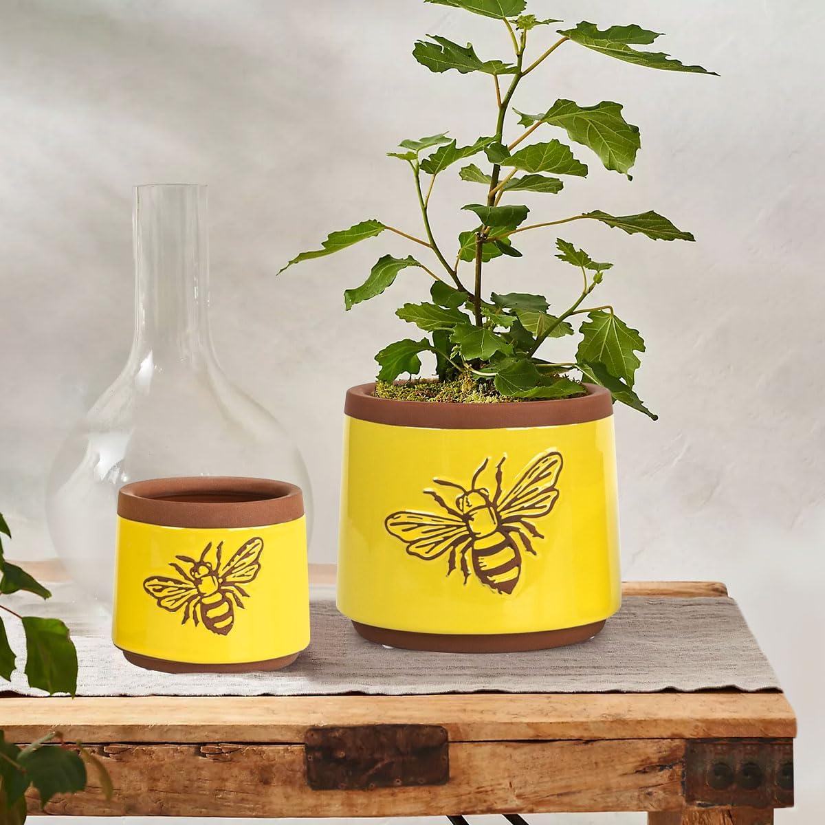 YBX 8 Inch + 6 Inch Ceramic Plant Pots, Succulent Flower Pots with Drainage Holes, Terracotta Planters for Indoor Plants, White&Terracotta (Garden)