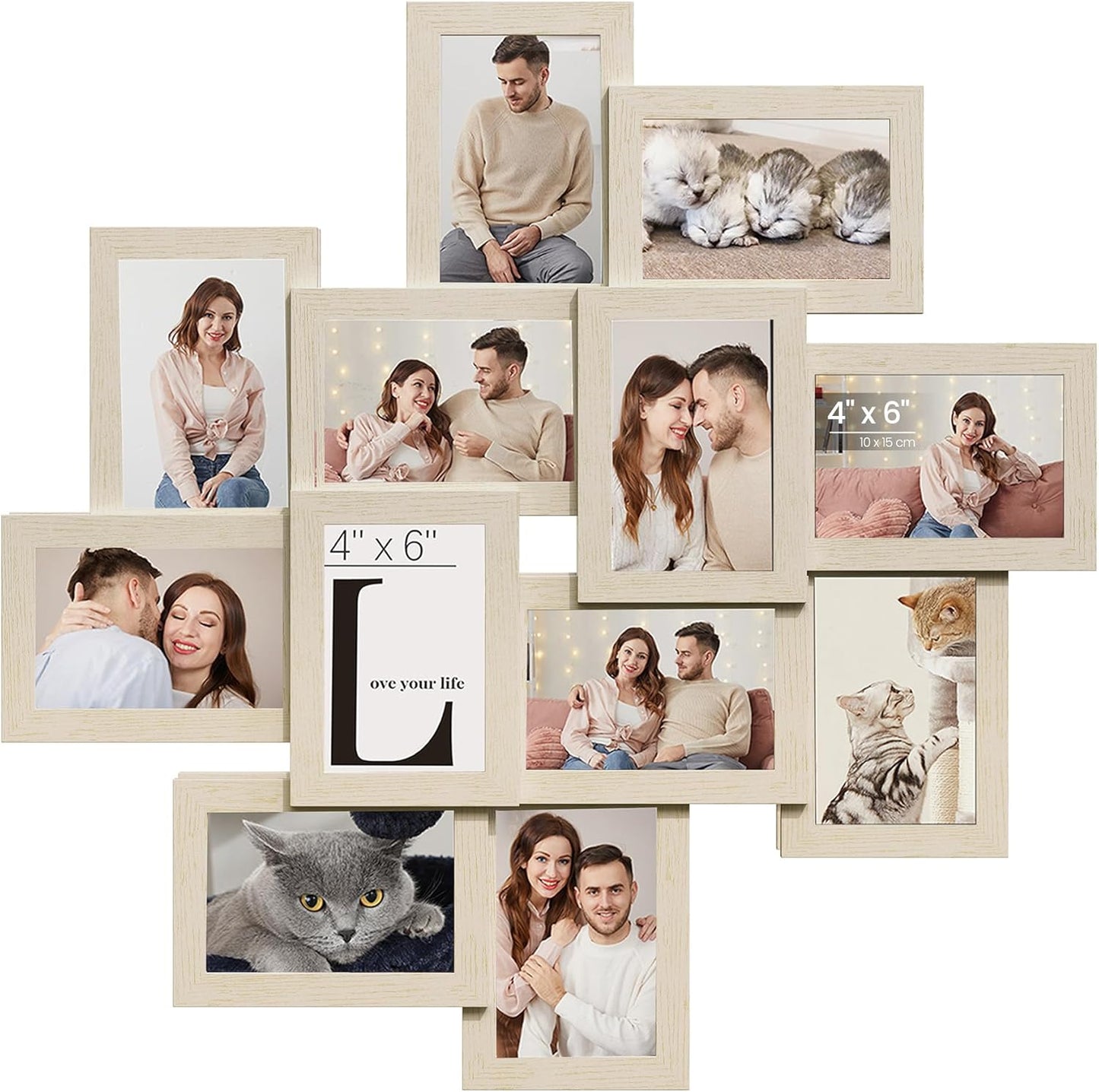 SONGMICS 4x6 Picture Frames Collage Wall Decor, 12-Pack Photo Collage Frame, Multi Picture Frame Set with Glass Front, Assembly Required, Rustic Brown URPF022X01