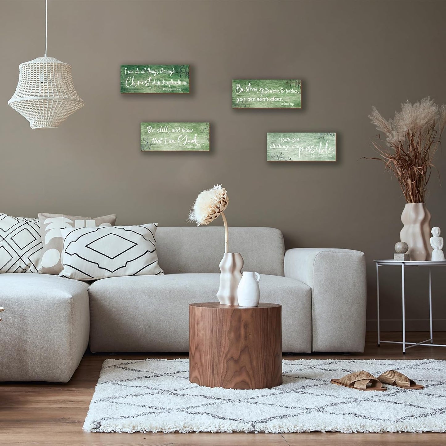 ZONWUTHY 4 Pieces Bible Verses Wall Decor Rustic Wooden Christian Signs Farmhouse Religious Decor for Home Motivational Prayer Wall Art for Living Room Office Bedroom Bathroom(Farmhouse,10x4)